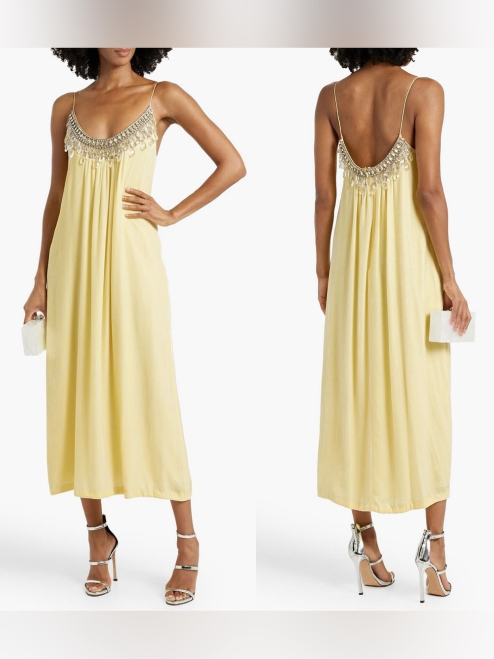 Zimmermann Crystal Embellished Velvet Midi Dress in Yellow. Size 3/M